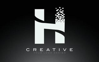 h création de logo de lettre initiale avec pixels numériques en noir et blanc. vecteur