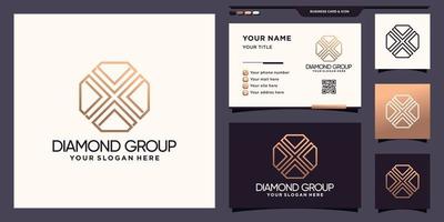 logo de groupe de diamants créatifs avec style d'art en ligne et conception de carte de visite vecteur premium