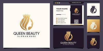 logo de visage de femme reine beauté avec concept créatif et conception de carte de visite vecteur premium