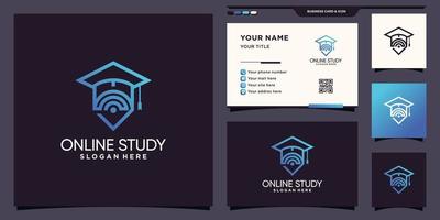 logo d'étude en ligne créatif avec style d'art en ligne unique et conception de carte de visite vecteur premium