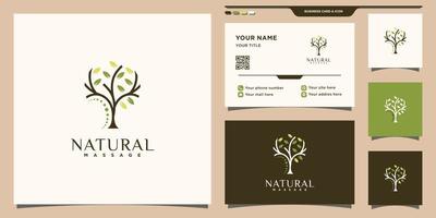 logo de massage naturel avec concept d'arbre et conception de carte de visite vecteur premium