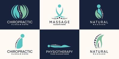 ensemble de conception de logo de chiropratique et de massage avec vecteur premium de concept unique