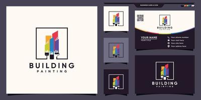 création de logo de peinture de bâtiment avec couleur arc-en-ciel et pinceau. illustration, logo d'inspiration et conception de carte de visite vecteur