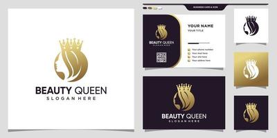 logo de reine de beauté avec concept d'espace négatif de visage de femme et vecteur premium de carte de visite