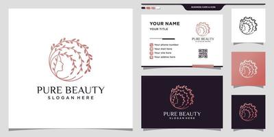 logo de beauté pure créative avec style linéaire de visage de femme et vecteur premium de conception de carte de visite