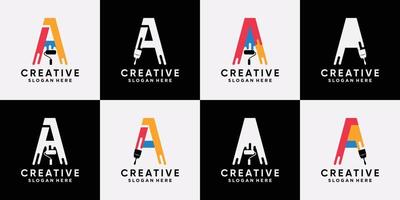 définir le paquet de modèle de conception de logo de peinture lettre initiale a avec vecteur premium de concept moderne créatif