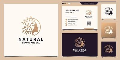 logo de beauté naturelle avec concept unique et conception de carte de visite vecteur premium