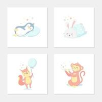 affiches mignonnes avec un petit pingouin, un lapin, un singe et des impressions vectorielles d'écureuil pour la chambre de bébé vecteur