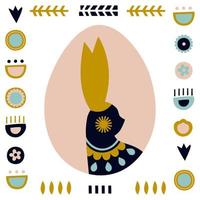 le portrait d'un lapin dans un œuf est décoratif. carte de vecteur pour Pâques. silhouette de lapin dans un style folklorique