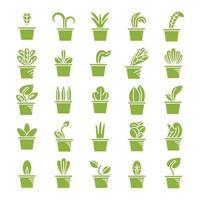 ensemble d'icônes de pot de plantes vertes vecteur