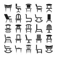 jeu d'icônes de fauteuil à bascule et de chaise vecteur