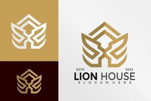 modèle d'illustration vectorielle de conception de logo d'aile de maison de lion vecteur