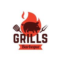 création de logo de barbecue avec silhouette de cochon vecteur
