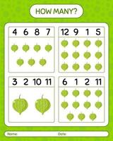 combien de jeu de comptage avec tomatillo. feuille de travail pour les enfants d'âge préscolaire, feuille d'activité pour enfants, feuille de travail imprimable vecteur