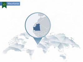 carte du monde arrondie abstraite avec carte mauritanie détaillée épinglée. vecteur