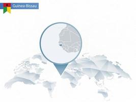 carte du monde arrondie abstraite avec carte détaillée de la guinée-bissau épinglée. vecteur