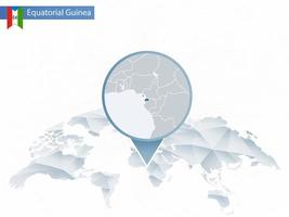 carte du monde arrondie abstraite avec carte détaillée de la guinée équatoriale épinglée.
