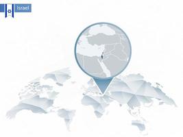 carte du monde arrondie abstraite avec carte d'israël détaillée épinglée. vecteur