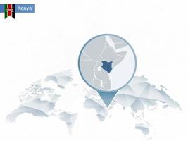 carte du monde arrondie abstraite avec carte détaillée du kenya épinglée. vecteur