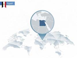 carte du monde arrondie abstraite avec carte détaillée de l'égypte épinglée. vecteur