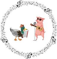 canard et cochon jouant de la musique dessin animé vecteur