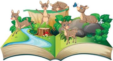 conception de livre de contes avec des cerfs au bord de la rivière vecteur