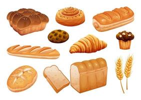 ensemble d'illustrations de pain. produits de pâtisserie de boulangerie isolés sur blanc vecteur