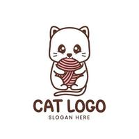 logo de chat mignon avec pelote de laine vecteur