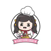 joli petit logo de fille de chef potelé vecteur