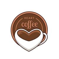 logo café coeur avec verre en forme de coeur vecteur