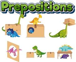 wordcard de préposition avec dinosaure et boîte vecteur