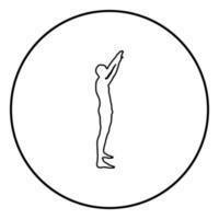 homme, à, bras levés, sportif, lever mains, vue côté, icône, noir, couleur, illustration, dans, cercle, rond vecteur