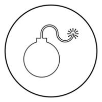 Anicent militaire explosif bombe arme bombe à retardement avec l'icône de flèche publicitaire concept étincelle de feu illustration couleur noire en cercle rond vecteur