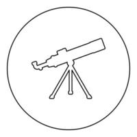 télescope science outil éducation astronomie équipement icône en cercle rond noir couleur illustration vectorielle image contour ligne de contour style mince vecteur