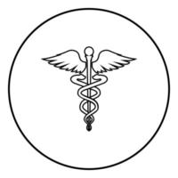 symbole de santé caducée baguette d'asclépios icône couleur noire en cercle rond vecteur