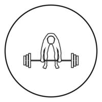 L'haltérophile homme musclé faisant soulever les haltères sportif soulevant des poids icône silhouette illustration couleur noire en cercle rond vecteur