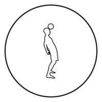 Joueur de football frappant la tête de balle icône de coup de tête silhouette illustration de couleur noire en cercle rond vecteur