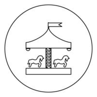 carrousel rond-point manège manège vintage icône en cercle contour rond illustration vectorielle de couleur noire image de style plat vecteur