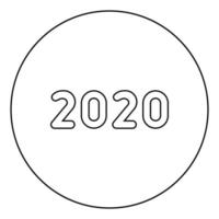 2020 symboles de texte nouvel an lettres icône en cercle contour rond illustration vectorielle de couleur noire image de style plat vecteur
