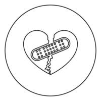 coeur avec patch reliant deux moitiés icône en cercle contour rond illustration vectorielle de couleur noire image de style plat vecteur