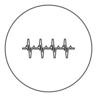 pouls graphique battement de coeur cardiogramme rythme graphique ecg échocardiogramme icône en cercle rond noir couleur illustration vectorielle image contour ligne mince style vecteur