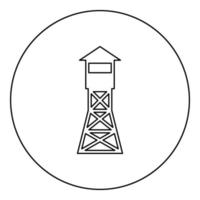 vue d'ensemble de la tour de surveillance icône du site d'incendie des gardes forestiers en cercle illustration vectorielle de couleur noire ronde image de style de contour solide vecteur
