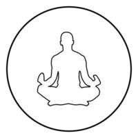 homme méditant pratiquant le yoga symbole icône contour noir vecteur de couleur en cercle autour de l'image de style plat illustration