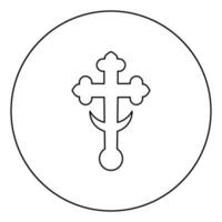 croix trèfle trèfle sur église coupole domical avec croix demi-lune monogramme croix religieuse icône en cercle contour rond illustration vectorielle de couleur noire image de style plat vecteur