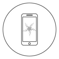 smartphone avec icône d'écran tactile de crash en cercle contour rond illustration vectorielle de couleur noire image de style plat vecteur