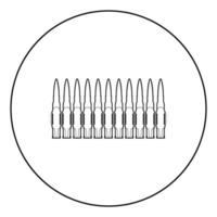 balles dans la rangée ceinture cartouches de mitrailleuses bandoleer icône de concept de guerre en cercle contour rond illustration vectorielle de couleur noire image de style plat vecteur