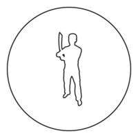 homme, à, épée, machette, froid, armes, dans main, militaire, soldat, militaire, dans positions, chasseur, à, couteau, combat, pose, fort, défenseur, guerrier, concept, armement, stand, silhouette, dans, cercle, rond, noir vecteur