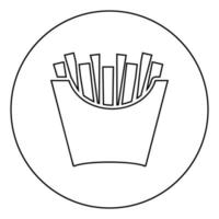 frites en paquet pommes de terre frites dans un sac en papier restauration rapide dans une boîte de seau icône de concept de collation en cercle contour rond illustration vectorielle de couleur noire image de style plat vecteur