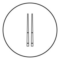 icône de baguettes chinoises couleur noire en cercle rond vecteur