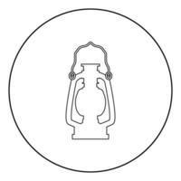 lampe à kérosène lanterne de camping lampe à gaz rétro icône vintage en cercle contour rond illustration vectorielle de couleur noire image de style plat vecteur